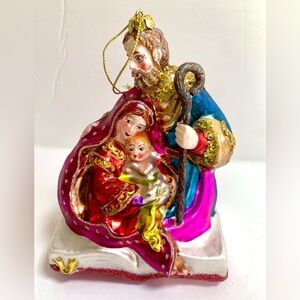 Vintage 2000 Colorful Glass Nativity Scene Ornament